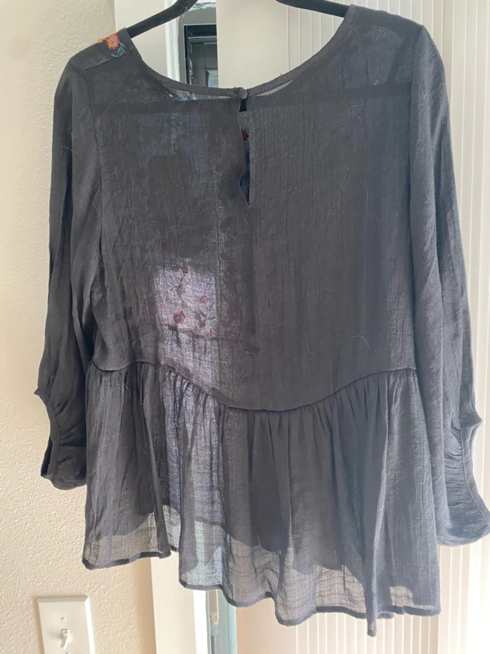 Umgee Black Boho Embroidered Peasant Top - Picture 3 of 4